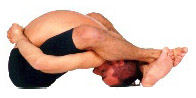 kurmasana modified towards feet other  bend in knees, head  bringing up, each  Inhale,